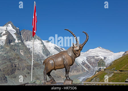 Steinbock-Statue, Kaiser-Franz-Josef-Hoehe, Großglockner, Hohe Tauern Nationalpark, Kärnten, Österreich, Europa Stockfoto