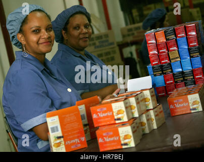 Frauen, die Verpackung von Tee, Tee-Plantage, Teefabrik Bois Chéri, Teeplantage, Mauritius, Teefabrik Bois Cheri, Stockfoto
