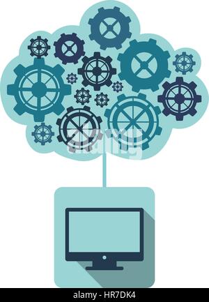 Computer mit Zahnrädern Cloud Blue Stock Vektor