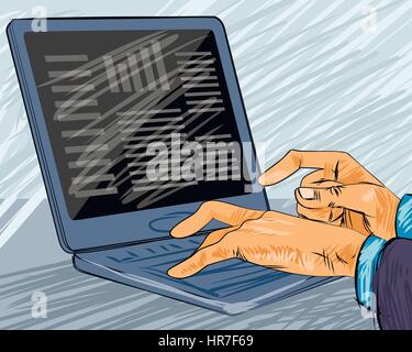 Vektor-Illustration eines Geschäftsmannes Tippen auf laptop Stock Vektor