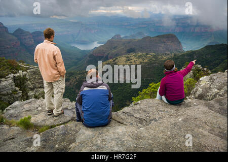 Schöne Aussicht von der Spitze des Mariepskop, der höchste Gipfel der Nördlichen Drakensberge in den Blyde River Canyon, Limpopo, Südafrika. Stockfoto