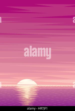 Cartoon-Ozean Hintergrund mit Sonnenaufgang und Raum kopieren. Stock Vektor