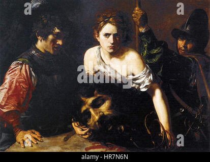 Valentin de Boulogne, David mit dem Kopf von Goliath und zwei Soldaten Stockfoto