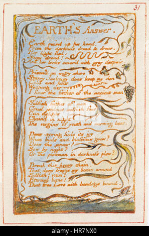 Lieder der Unschuld und von Erfahrung, kopieren T, 1789, 1794, 1818 (British Museum) Objekt 31 Erde Antwort Stockfoto