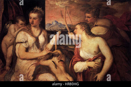 Tizian - Venus spuckten Amor - WGA22908 Stockfoto