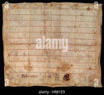Die Urkunde 814, signiert von Ludwig dem Frommen, ist eine historische Handschrift aus dem Jahr 814. Sie bietet Einblicke in die politische und religiöse Landschaft des mittelalterlichen Europas, insbesondere in die Herrschaft Ludwigs des Frommen. Stockfoto