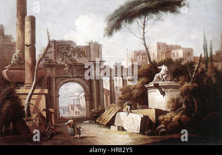 Zais, Giuseppe - Ruinen mit einem großen Bogen und eine Spalte - 1735-1740 Stockfoto