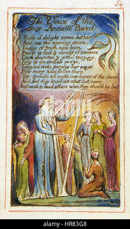 *Songs of Innocence and of Experience* von William Blake, in seiner Ausgabe *The Voice of the Ancient Bard*, ist ein berühmtes Gedicht, das Themen der Unschuld, der Erfahrung und der kontrastierenden menschlichen Bedingungen erforscht. Blakes lebendige Bilder und der reiche Symbolismus in diesem Stück spiegeln die spirituelle und emotionale Reise der Seele wider. Stockfoto