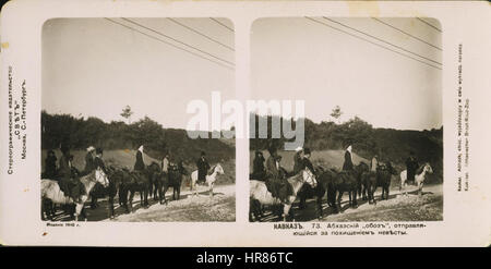Svet. Kaukasus. 073. Abchasen auf Pferd, die Braut zu stehlen Stockfoto