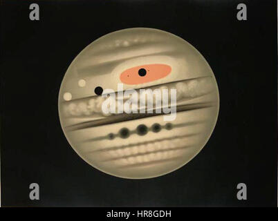 Der Planet Jupiter, beobachtet am 1. November 1880 um 21:30 Uhr, in einer Zeichnung von Étienne Léopold Trouvelot, einem französischen Astronomen und Künstler, aus seiner Sammlung Die astronomischen Zeichnungen von Trouvelot, veröffentlicht im Jahr 1881. Stockfoto