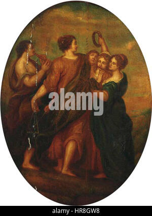 „Die fünf Musen“ von Frans Francken II. Zeigt die klassischen Musen aus der griechischen Mythologie, die jeweils eine andere Kunst oder Disziplin repräsentieren. Das Gemälde hebt Franckens Interpretation dieser mythologischen Figuren hervor und betont die künstlerischen und intellektuellen Bestrebungen, die sie symbolisieren. Das Werk spiegelt sowohl die kulturelle Ehrfurcht vor den Musen als auch die künstlerische Tradition des 17. Jahrhunderts wider. Stockfoto