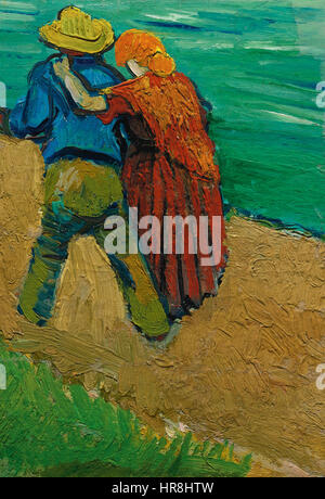 Zwei Personen in einem Ölgemälde auf Leinwand von Vincent van Gogh, einem niederländischen Postimpressionisten, geschaffen im März 1888 in Arles. Stockfoto
