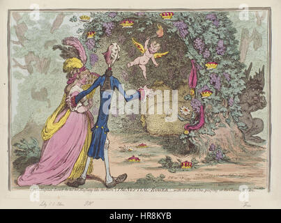 Die Hochzeitsnacht-Laube; -mit dem Bösen-One, guckt auf die Reize der Eden "(Eleanor Eden; William Pitt; Charles James Fox) von James Gillray Stockfoto