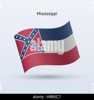 Bundesstaat Mississippi Flagge winken Form auf grauem Hintergrund. Vektor-Illustration. Stock Vektor