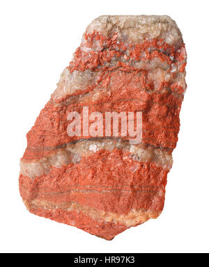 Stein Rot Kaliumsalz mit Natrium Salzschichten isoliert auf weißem Hintergrund. Stockfoto