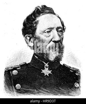 Graf Karl Konstantin Albrecht Leonhard, Leonhardt Graf von Blumenthal, 1810-1900, war ein preußischer Generalfeldmarschall Situation aus der Zeit der Franco-Preussischer Krieg oder Französisch-deutscher Krieg, Deutsch-Franzoesischer Krieg 1870-1871, Reproduktion einer original Holzschnitt aus dem Jahr 1885, digital verbessert Stockfoto