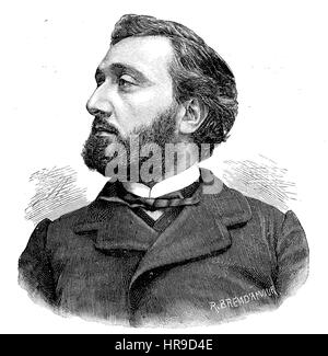 Léon Gambetta, 1838-1882, war ein französischer Staatsmann, prominente während und nach der Franco-Preussischer Krieg, Situation aus der Zeit der Franco-Preussischer Krieg oder Französisch-deutscher Krieg, Deutsch-Franzoesischer Krieg 1870-1871, Reproduktion einer original Holzschnitt aus dem Jahr 1885, digital verbessert Stockfoto