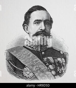 Charles Denis Sauter Bourbaki, war 1816-1897, ein französischer general, Situation aus der Zeit der Franco-Preussischer Krieg oder Französisch-deutscher Krieg, Deutsch-Franzoesischer Krieg 1870-1871, Reproduktion einer original Holzschnitt aus dem Jahr 1885, digital verbessert Stockfoto