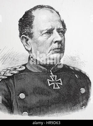 Karl Wilhelm Friedrich August Leopold Graf von Werder, 1808-1887, war ein preußischer General, Situation aus der Zeit der Franco-Preussischer Krieg oder Französisch-deutscher Krieg, Deutsch-Franzoesischer Krieg 1870-1871, Reproduktion einer original Holzschnitt aus dem Jahr 1885, digital verbessert Stockfoto