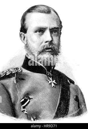 Prinz Friedrich Wilhelm Nikolaus Albrecht von Preußen, war 1837-1906, preußischer general Feldmarschall, Herrenmeister, Großmeister des Ordens des Heiligen Johannes von 1883 bis zu seinem Tod, und Regent des Herzogtums Braunschweig von 1885, aus der Zeit der Franco-Preussischer Krieg oder Französisch-deutscher Krieg, Deutsch-Franzoesischer Krieg 1870-1871, Reproduktion einer original Holzschnitt aus dem Jahr 1885-Situation , Digital verbessert Stockfoto