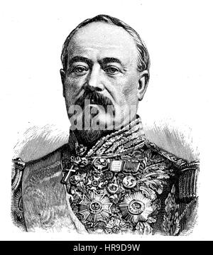 Francois Achille Bazaine, war 1811-1888, ein französischer general und von 1864, ein Marschall von Frankreich, wer die letzte organisierte französische Armee an Preußen während des französisch-preußischen Krieges Situation aus der Zeit der Franco-Preussischer Krieg oder Französisch-deutscher Krieg, Deutsch-Franzoesischer Krieg 1870-1871, Reproduktion einer original Holzschnitt aus dem Jahr 1885, digital verbessert übergeben Stockfoto