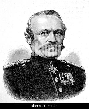 Friedrich Julius Wilhelm Graf von Bose, 1809-1894 war ein preußischer General, der preußischen XI Korps während Franco-Preussischer Krieg, Situation aus der Zeit der Franco-Preussischer Krieg kommandierte, oder Französisch-deutscher Krieg, Deutsch-Franzoesischer Krieg 1870-1871, Reproduktion einer original Holzschnitt aus dem Jahr 1885, digital verbessert Stockfoto