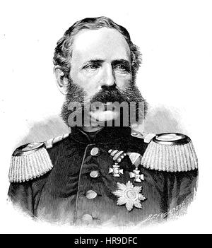 "Albert, Frederick Augustus Albert Anton Ferdinand Joseph Karl Maria Baptist Nepomuk Wilhelm Xaver Georg Fidelis; 1828 - 1902, war ein deutscher König von Sachsen und Mitglied der Wettiner, Situation aus der Zeit der Franco-Preussischer Krieg oder Französisch-deutscher Krieg, Deutsch-Franzoesischer Krieg 1870-1871', Reproduktion einer original Holzschnitt aus dem Jahr 1885, digital verbessert Stockfoto