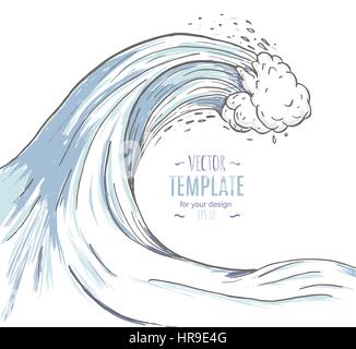 Große Welle in einem Vintage Retro hand gezeichnete Stil Stock Vektor