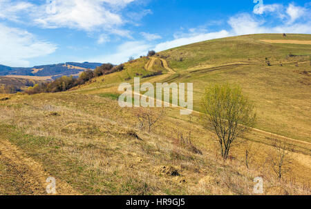 Frühling Zeit ländliche Landschaft. Weg durch landwirtschaftliche Felder in Karpaten Stockfoto