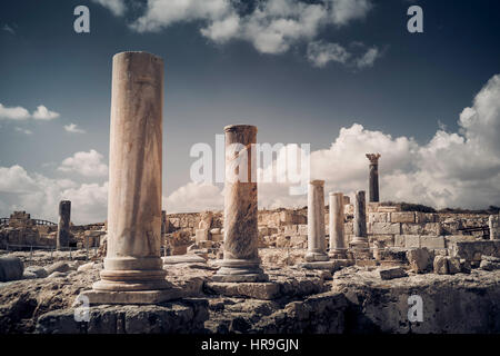 Säulen und archäologische Ausgrabungsstätte Kourion. Distrikt Limassol, Zypern. Stockfoto