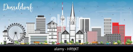 Düsseldorf Skyline mit grauen Gebäuden und blauer Himmel. Vector Illustration. Business Travel und Tourismus Konzept mit historischer Architektur. Stock Vektor