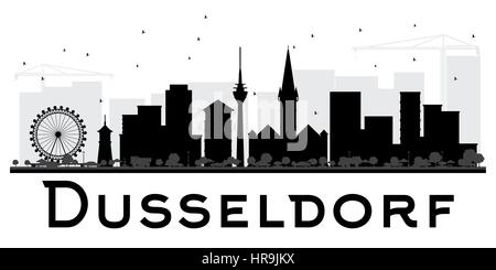 Düsseldorf City Skyline schwarze und weiße Silhouette. Vector Illustration. einfache flache Konzept für Tourismus Präsentation, Banner, Plakat oder Website. Stock Vektor