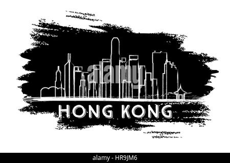 Skyline von Hongkong Silhouette. Hand gezeichnete Skizze. Vector Illustration. Business Travel und Tourismus Konzept mit moderner Architektur. Stock Vektor