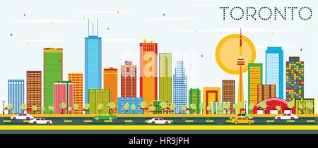 Toronto Skyline mit Farbe Gebäude und blauer Himmel. Vector Illustration. Business Travel und Tourismus Konzept mit historischer Architektur. Stock Vektor