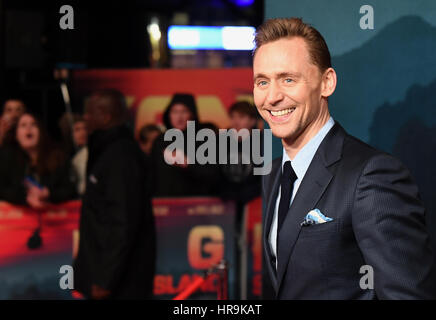Tom Hiddleston Teilnahme an den Kong: Skull Island Holzaufkommens Premiere im Cineworld am Leicester Square, London. Stockfoto