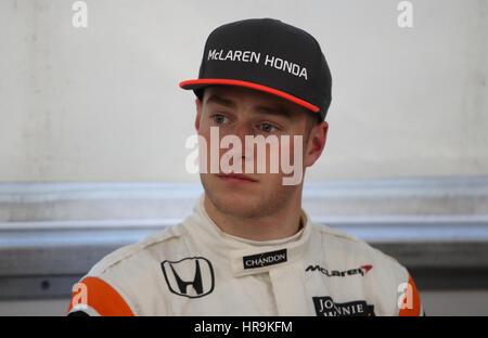 McLaren Fahrer Stoffel Vandoorne tagsüber zwei des Tests vor der Formel1 Saison 2017 auf dem Circuit de Catalunya, Barcelona. Stockfoto