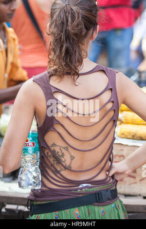 Famous, wöchentlich, Mittwoch, Hippie, Hippie, Flohmarkt, Markt, Anjuna, am Tropenparadies, Anjuna, Beach, Goa, Indien, Indian, Asia, Stockfoto