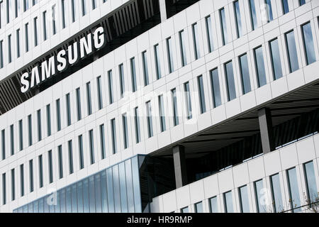 Ein Logo Zeichen außerhalb einer Einrichtung von Samsung Electronics America, Inc., in San Jose, Kalifornien, am 18. Februar 2017 besetzt. Stockfoto
