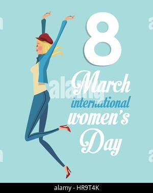 8. März Womens Tag internationale Mädchen lustig Stock Vektor