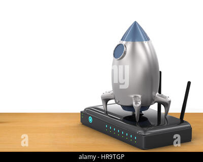 3D Rendering-wireless-Router mit Rucola Stockfoto