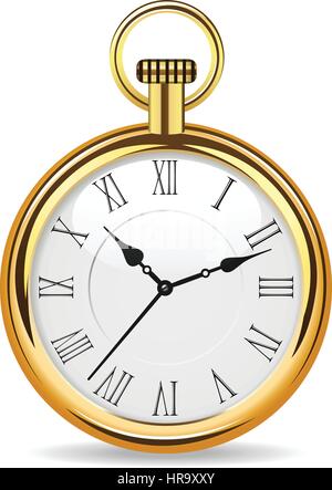 mechanische Taschenuhr in gold Körper-Vektor-Illustration isoliert auf weißem Hintergrund Stock Vektor
