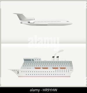 Flugzeug und Cruise Liner. Stock Vektor