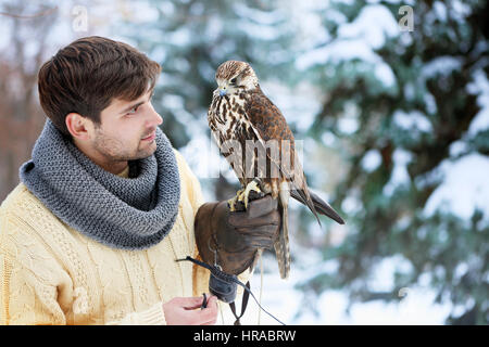 Mann mit einem Falcon Stockfoto