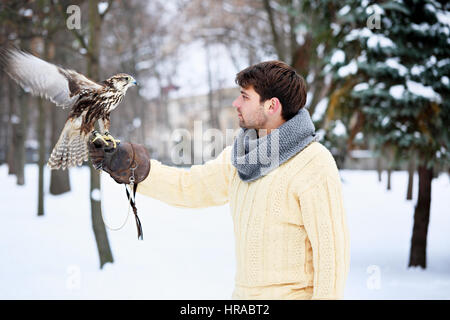 Mann mit einem Falcon Stockfoto