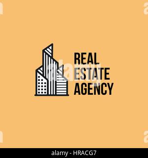 Bunte Immobilien Agentur-Logo, Haus Logo anklicken weiß, home Konzept isoliert Wolkenkratzer Vektor-Illustration. Stock Vektor