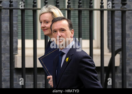 Downing Street, London, UK. 28. Februar 2017. Justiz Sekretärin Liz Truss (L) und Staatssekretär für Wales Alun Cairns (R) kommt auf Downing Street für die wöchentlichen Kabinettssitzung. Bildnachweis: Dinendra Haria/Alamy Live-Nachrichten Stockfoto