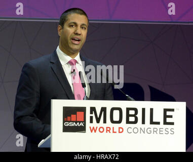 Barcelona, Spanien. 28. Februar 2017. Der neue Chef von der amerikanischen Federal Communications Commission (FCC), Ajit Mai, auf dem Mobile World Congress in Barcelona, Spanien, 28. Februar 2017. Foto: Andrej Sokolow / / Dpa/Alamy Live News Stockfoto