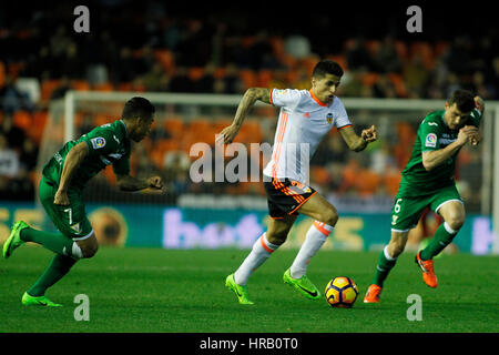 Valencia, Spanien. 28. Februar 2017. Valencia, ESPANA - FEBRERO 2017: Veiga während des Spiels zwischen VALENCIA CF VS LEGANES Spieltag 25 im Mestalla-Stadion, Valencia, Spanien. : Bildnachweis Cronos/Omar Arnau: Cronos Foto/Alamy Live-Nachrichten Stockfoto