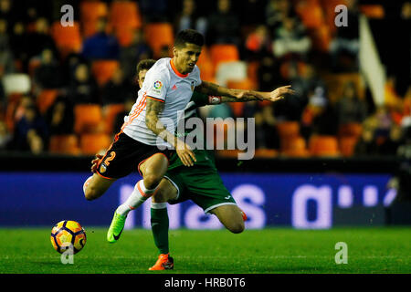 Valencia, Spanien. 28. Februar 2017. Valencia, ESPANA - FEBRERO 2017: Veiga während des Spiels zwischen VALENCIA CF VS LEGANES Spieltag 25 im Mestalla-Stadion, Valencia, Spanien. : Bildnachweis Cronos/Omar Arnau: Cronos Foto/Alamy Live-Nachrichten Stockfoto