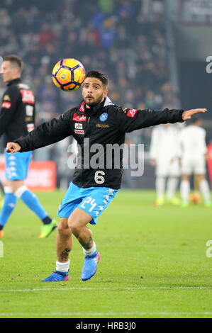 Juventus Stadium, Turin, Italien. 28. Februar 2017. Lorenzo Insigne (SSC Napoli) vor den italienischen Pokal Halbfinale zwischen Juventus FC und SSC NAPOLI im Juventus Stadium am 28. Februar 2017 in Turin, Italien. Juventus gewinnt 3-1 über Napoli. Bildnachweis: Massimiliano Ferraro/Alamy Live-Nachrichten Stockfoto